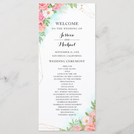 ターコイズグラデーションフローラブーケピンク結婚ローズ プログラム (正面)