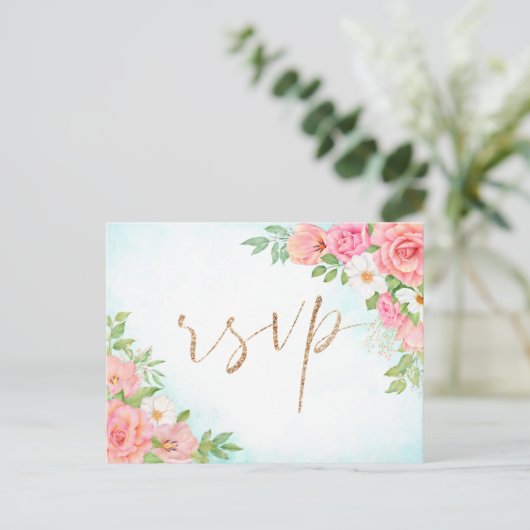 ターコイズグラデーションフローラブーケミールチョイス結婚ズ ポストカード (スタンド正面)