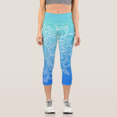 ターコイズグラデーションブルーマンダラヨガカプリレギンス カプリレギンス (正面)