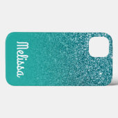 ターコイズグラデーションラメの白い女の子らしいカスタムデザイン Case-Mate iPhoneケース (裏面 (横))