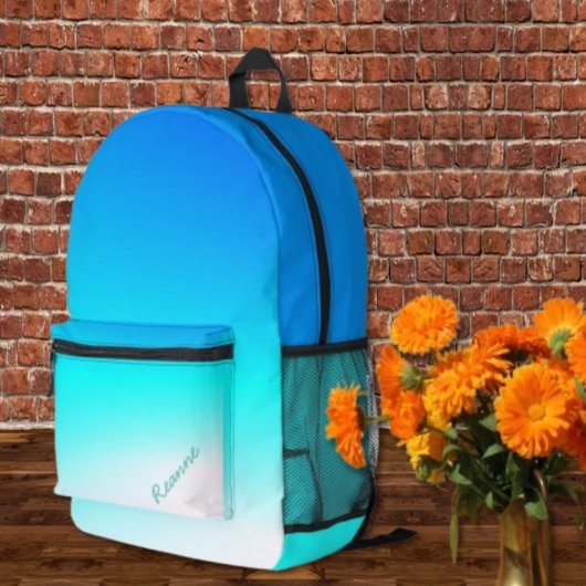 ターコイズグラデーションリュック プリントバックパック