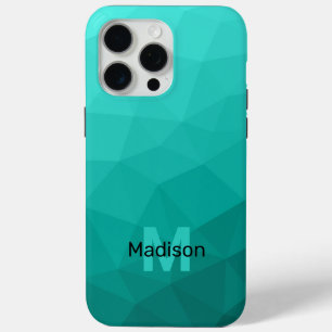 ターコイズグラデーション幾何学メッシュパターンモノグラム iPhone 15 PRO MAXケース