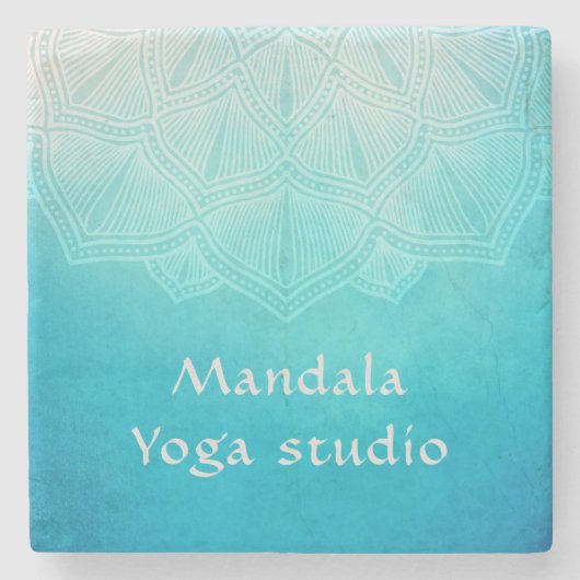 ターコイズグラデーション曼荼羅モノグラム ストーンコースター (正面)