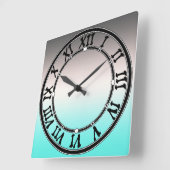 ターコイズグラデーション灰色 スクエア壁時計 (傾斜)