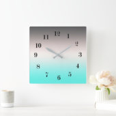 ターコイズグラデーション灰色 スクエア壁時計 (ホーム)