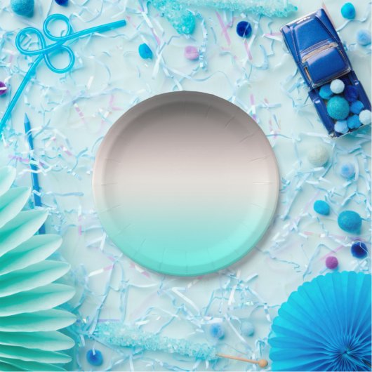 ターコイズグラデーション灰色 ペーパープレート (パーティー)