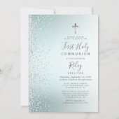 ターコイズグラデーション紙吹雪第一聖餐式 招待状 (正面)