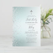ターコイズグラデーション紙吹雪第一聖餐式 招待状 (スタンド正面)