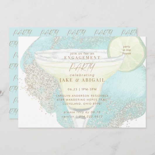 ターコイズグラムマルガリータ婚約パーティ 招待状 (正面/裏面)