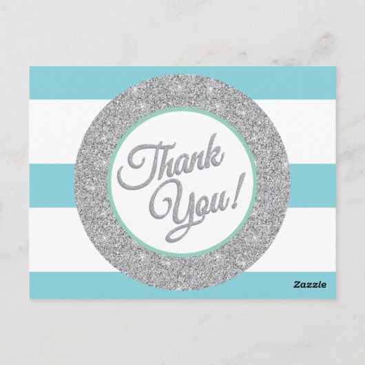 ターコイズグリッターとストライプサンキューカード ポストカード (裏面)
