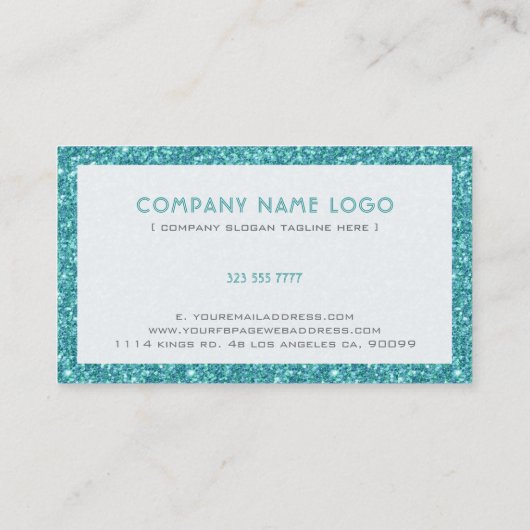 ターコイズグリッターとスパークルスグリーンアクセント 名刺 (裏面)