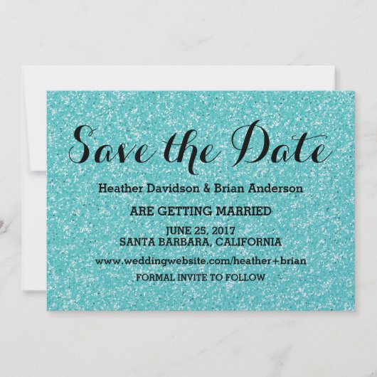 ターコイズグリッターの節約日招待状 招待状 (正面)