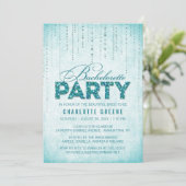 ターコイズグリッターの美しい独身最後の夜の招待状 招待状 (スタンド正面)