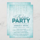 ターコイズグリッターの美しい独身最後の夜の招待状 招待状 (正面/裏面)