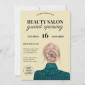ターコイズグリッターの美しい美容院グランドオープニング 招待状 (正面)