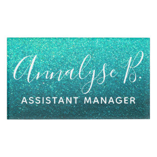 ターコイズグリッターグラデーションスパークリー名プロフェッショナル 名札
