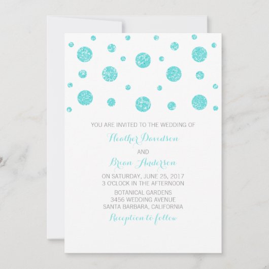 ターコイズグリッターコンフェッティ結婚式招待状 招待状 (正面)