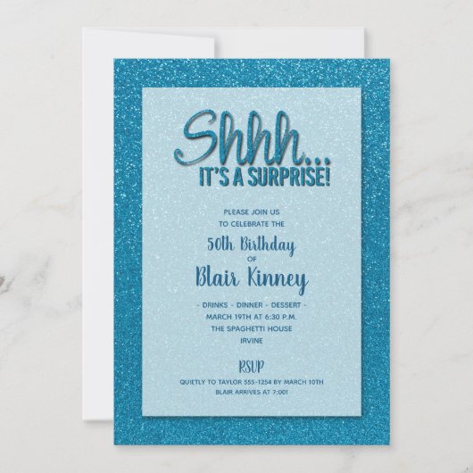 ターコイズグリッターサプライズ誕生日 招待状 (正面)