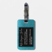 ターコイズグリッタースパークルストラベルグラムモノグラム ラゲッジタグ (裏面縦)