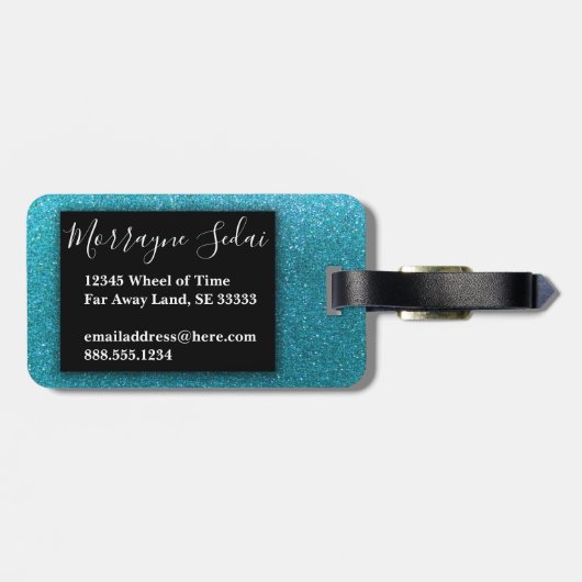 ターコイズグリッタースパークルストラベルグラムモノグラム ラゲッジタグ (裏面横)