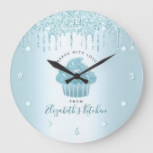 ターコイズグリッタードリップスカッケベーカリーパティシシェフ ラージ壁時計 (正面)