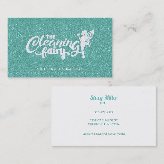 ターコイズグリッターハウスクリーニング名刺 名刺 (正面/裏面)