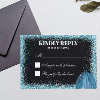 ターコイズグリッターフォイルバルーンボールガウンカスタム 出欠カード