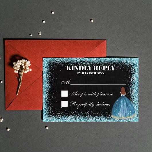 ターコイズグリッターフォイルバルーンボールガウンカスタム 出欠カード