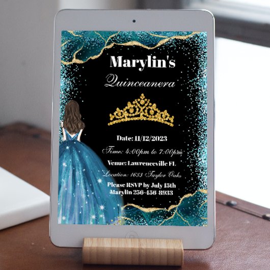 ターコイズグリッタープリンセスキンセアニラバルガウン 招待状