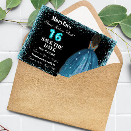 ターコイズグリッタープリンセススウィート16フォイルバルーン セーブザデート