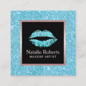 ターコイズグリッターリップ美しいサロンメイクアップアーティスト スクエア名刺 (正面)