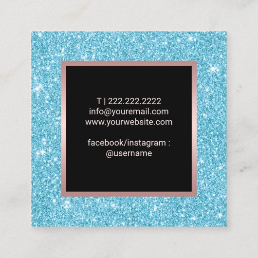 ターコイズグリッターリップ美しいサロンメイクアップアーティスト スクエア名刺 (裏面)