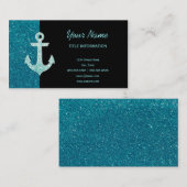 ターコイズグリッター及びアクア《写真》ぼけ味いかり 名刺 (正面/裏面)