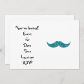 ターコイズグリッター口ひげ 招待状 (正面/裏面)