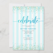 ターコイズグリッター台本の卒業写真モダン 招待状 (裏面)