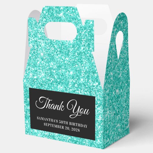 ターコイズグリッター50th誕生日ありがとう フェイバーボックス (オープン)