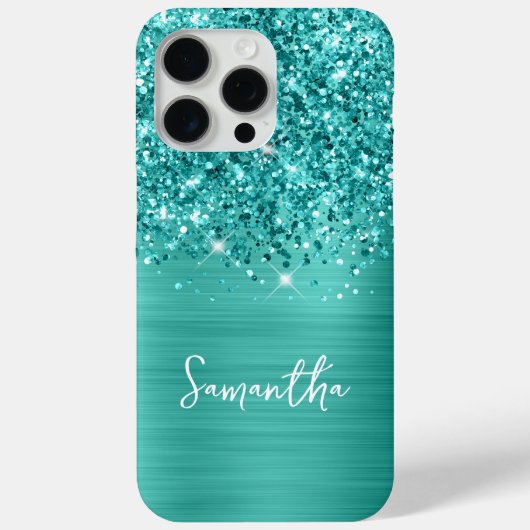 ターコイズグリッター ティールブルー おしゃれ 名前 Case-Mate iPhoneケース (裏面)