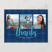 ターコイズグリッター フォト 卒業 ネイビー サンクス ポストカード (正面)