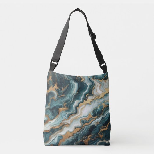 ターコイズグリーンとゴールドの大理石 クロスボディバッグ (正面)