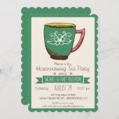 ターコイズグリーンとピンクのレトロな新居お披露目パーティー 招待状 (正面/裏面)