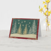 ターコイズグリーンと金ゴールドクリスマスツリー カード (黄色い花)