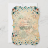 ターコイズグリーンのキンチェアラドレス フローラルバタフライ 招待状 (裏面)