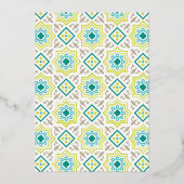 ターコイズグリーンのペルシャモザイクが施されたムスリムの結婚式で使われるゴールド 箔招待状 (裏面)