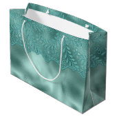 ターコイズグリーンのレースのブライズシャワー ラージペーパーバッグ (裏面アングル)