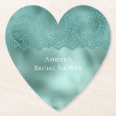 ターコイズグリーンのレースを使ったウェディングシャワー ペーパーコースター (正面)