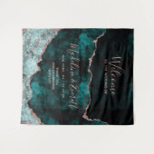 ターコイズグリーンのローズゴールド アゲート マーブル 結婚式 ウェルカム タペストリー (正面(横))