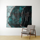 ターコイズグリーンのローズゴールド アゲート マーブル 結婚式 ウェルカム タペストリー (インサイチュ(横))