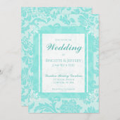 ターコイズグリーンのヴィンテージ ダマスクプリントの招待状 招待状 (正面/裏面)