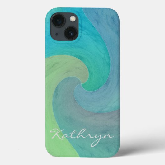 ターコイズグリーンの水彩波アート Case-Mate iPhoneケース (裏面)