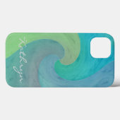 ターコイズグリーンの水彩波アート Case-Mate iPhoneケース (裏面 (横))